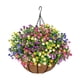 thumbnail image 2 of Cesta colgante de flores artificiales – Eucalipto simulado, camelia, palmera para decoración de interiores y exteriores, cesta de plantas artificiales sin mantenimiento para el hogar, jardín, 2 of 6