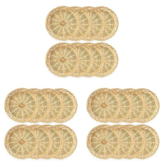 24 Pack Bamboo Paper Plate Holders, 10 Inches Reusable for Dinner Plates Hand Woven Wicker Paper Plate Baskets