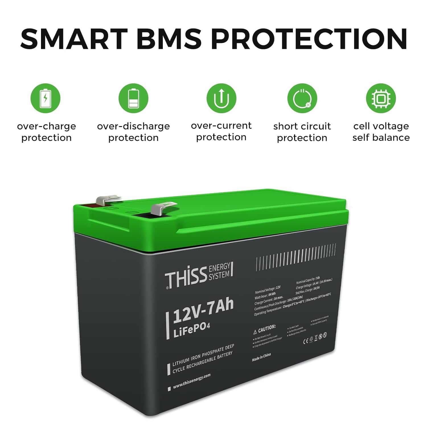 2PCS 12V 7Ah LiFePO4 Battery, Built-in BMS, 4000+ Deep Cycle Rechargeable Battery, Maintenance Free Home Energy Storage And Off Grid Application Battery, Suitable For RV, Camping, Golf Cart, Toy Car