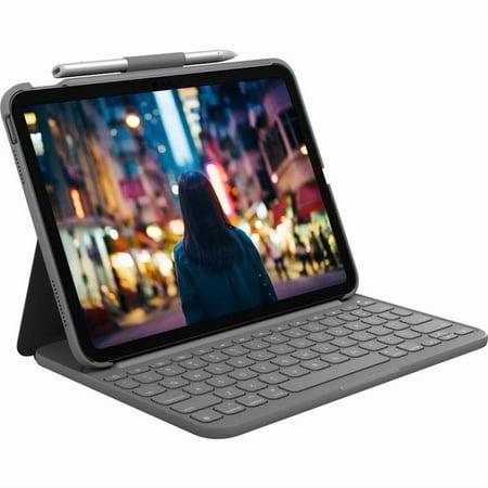 Logitech Slim Folio Keyboard Case for iPad (10th gen & A16) with Integrated Bluetooth Wireless Keyboard, Gray