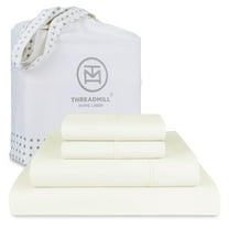 Threadmill Cotton Full Size Sheet Set| 100% Cotton Sheets for Full Size Bed | Solid Sateen Full Bed Sheets Set with 16” Elasticized Deep Pocket | Soft Breathable 4-Piece Cooling Sheet Set | Ivory