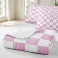 thumbnail image 4 of Manfei Vintage Grid Bed Spread Queen,Modern Checkered Queen Coverlet Set,Pink White,3-Piece,1 Quilt and 2 Pillowcases, 4 of 7