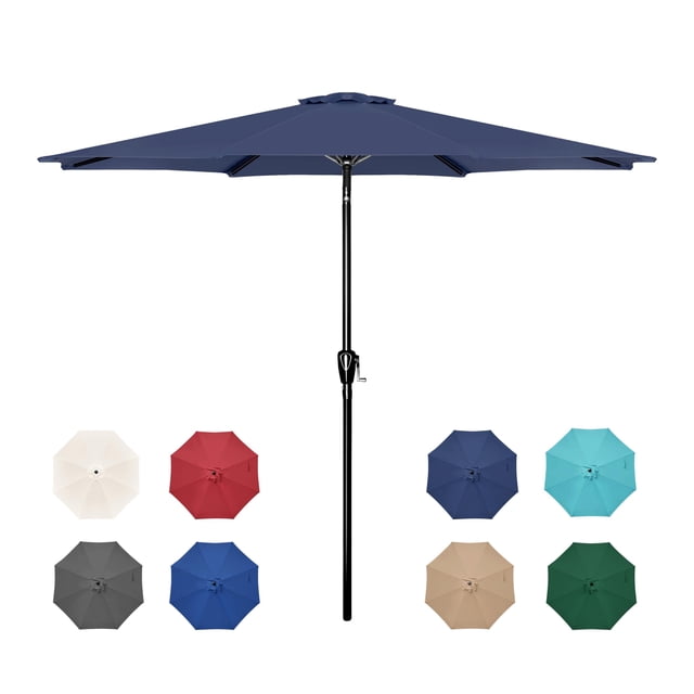 Sombrilla de patio Simple Deluxe de 2,7 m para exteriores con inclinación y manivela, color azul oscuro