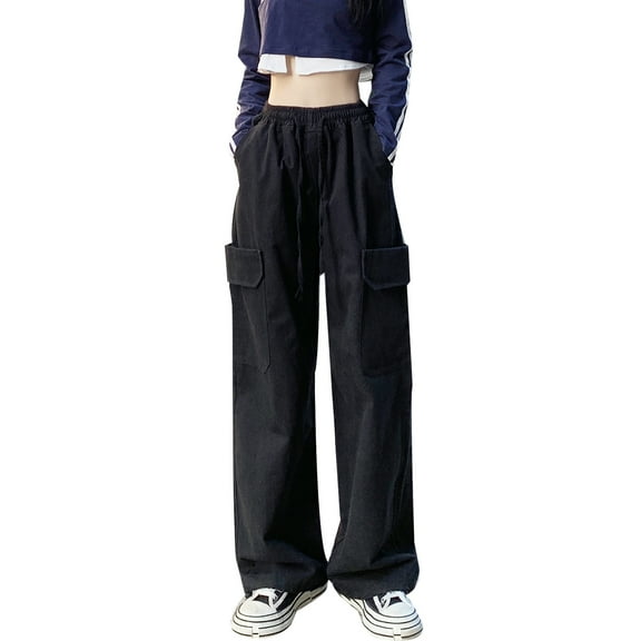Women's Pants Gothic Y2k Cargo Baggy Wide Leg Vintage Casual Harajuku Trousers for Girls Streetwear