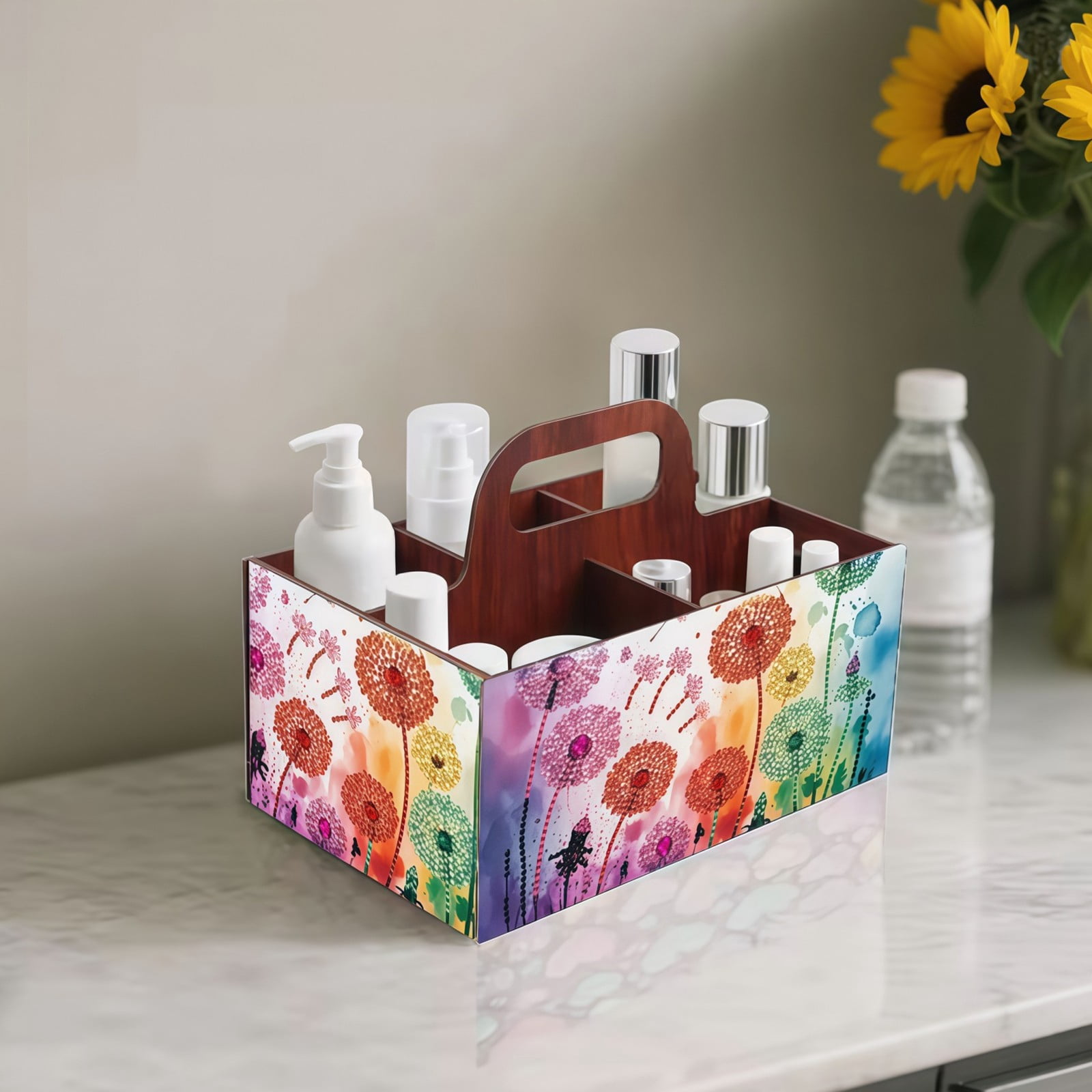 FLOPESN DIY Dandelion Diamond Art Painting 5 compartments Wooden Storage Box, 9.44*8.14in, Practical Rectangular Assembly Portable Multi-Grid Box