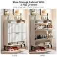 thumbnail image 6 of Narrow Shoe Storage Cabinet with 2 Flip Drawers Wooden Shoe Organizer Cabinet with Open Shelf Freestanding Shoe Storage Rack with Door for Entryway Hallway Mudroom Bedroom White, 6 of 8