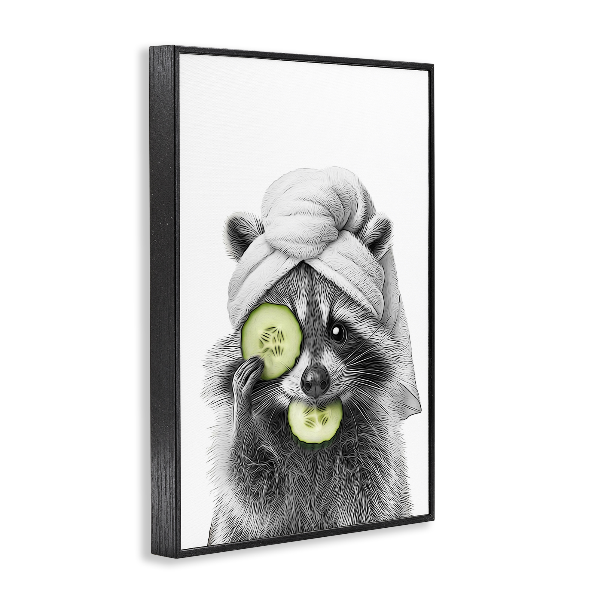 Stupell Industries Raccoon Spa Day Typography Painting Black Framed Art Print Wall Art, 20 x 30