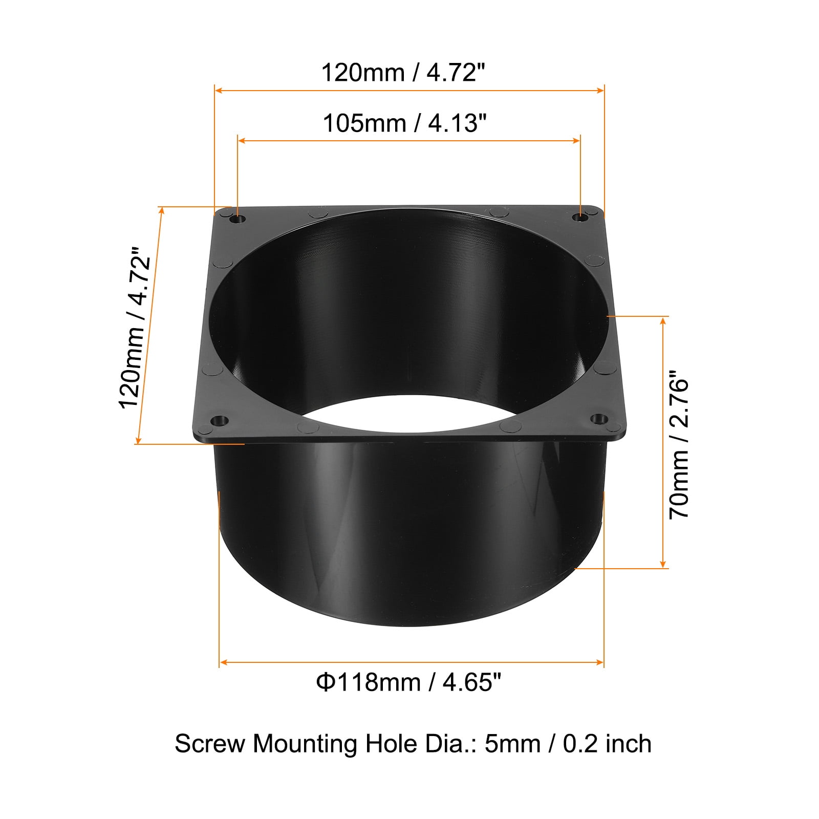 Uxcell 5" Duct Connector Flange 4 Pcs Dryer Vent Wall Plate Square to Round with Clamp for Air Cooling Ventilation Black