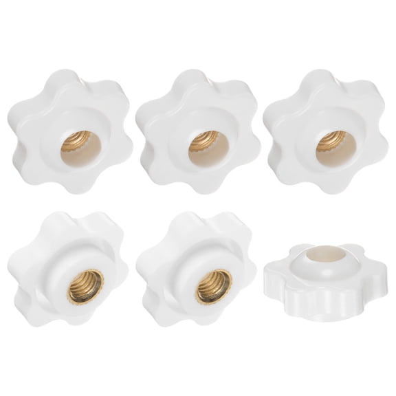 Uxcell 6Pack 6 Star Knobs 1/4"-20 Female Thread Through Hole Brass Handles White 25mm
