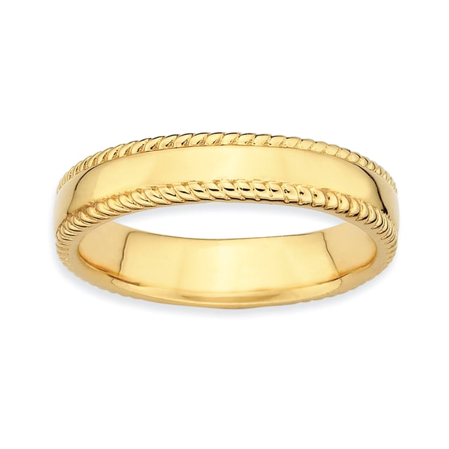 925 Sterling Silver Gold Plated Stackable Ring Fancy/