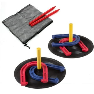 Horseshoe Set- Full Outdoor Classic Horse Shoe Game Set with Easy to Carry  Case, 4 Metal Shoes, 2 Poles for Adults and Kids by Trademark Games