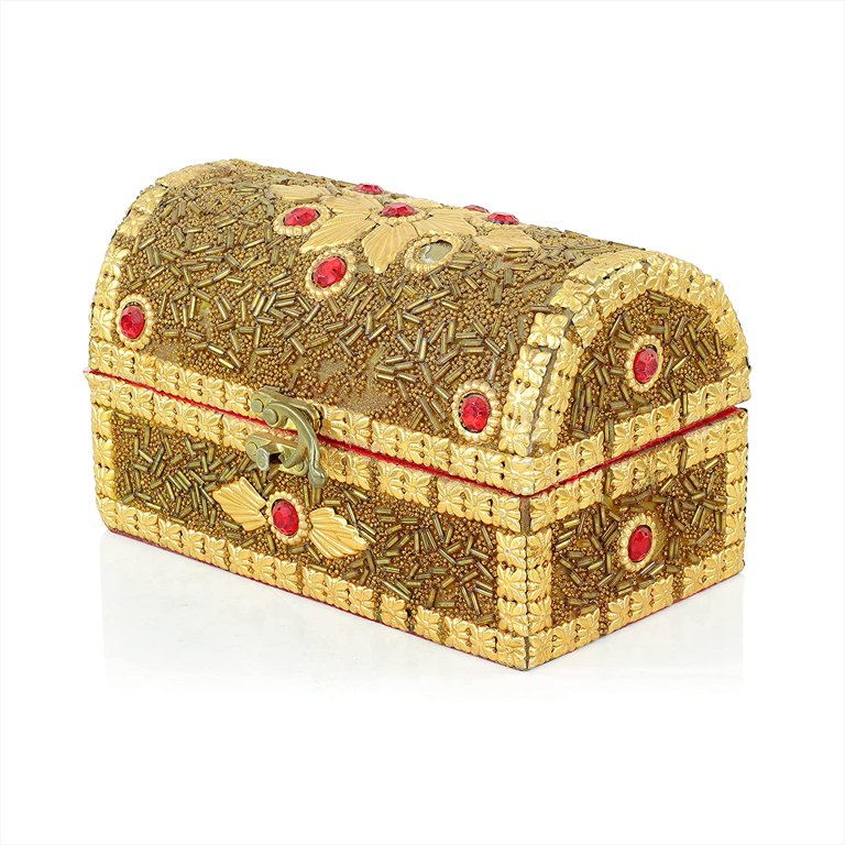 Vintage Golden Treasure Chest Jewelry Box - Perfect For Weddings