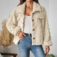 thumbnail image 6 of Women's Fleece Jackets Winter Button Down Sherpa Warm Long Sleeve Cropped Coats Lapel Solid Color Loose Outerwear (Beige M), 6 of 6