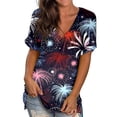 thumbnail image 1 of Hauts d'Été Grande Taille Femmes Décontracté Femmes T-Shirts à Col Rond Imprimés Manches Courtes T-Shirt Blouse Hauts Amples T-Shirt à Col en V Femmes en Liquidation, 1 of 5