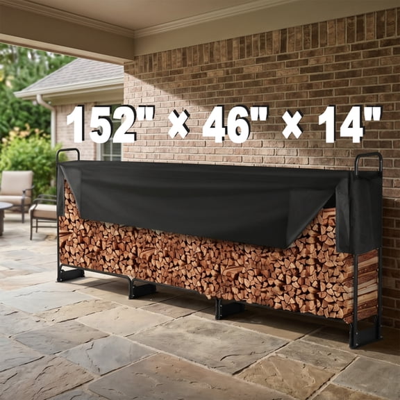 47 Inch Firewood Rack Outdoor Heavy Duty Iron Log Storage Holder Metal Wood Stacking Stand for Patio Backyard Fire Pit Fireplace Black