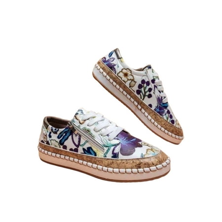 

Ymiytan Womens Flats Floral Casual Walking Shoes Lace Up Skate Shoe Driving Non-slip Breathable Zipper Sneakers Purple 5