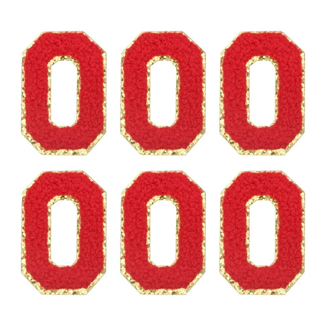 Uxcell Lettre O Patchs en Chenille Autocollants Brodés pour Réparation de Vêtements (Rouge, Lot de 6)