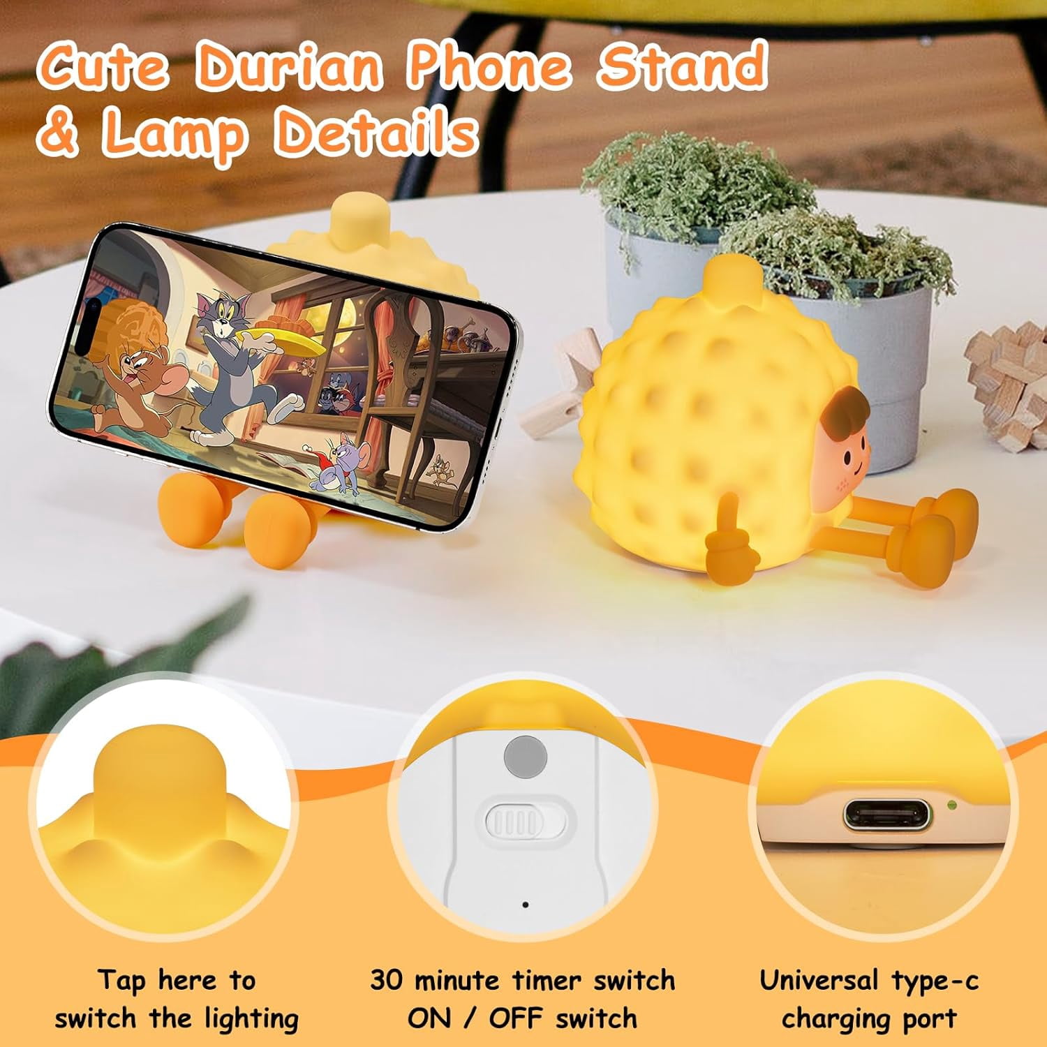 Durian Night Light, Friendly Silicone Cute Night Light for Kids, 3 Levels of Adjustable Warm Light Night Lamp Nightlight, Bedside Touch Lamp, Unique Gifts, Funny Gifts for Kids Toddler Baby