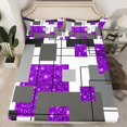 thumbnail image 2 of YST Abstract Geometric Bed Sheets Queen Purple Glitter Bling Sequins Grid Sheet Set For Kids Girls Teen,Geometry Stripes Check Fitted Sheet Starry Sky Stars Flat Sheet 2 Pillow Cases, 2 of 5