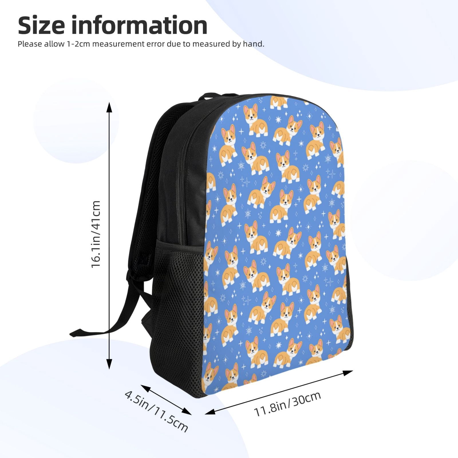 Xecao Kawaii Corgi Print School Backpack with Laptop Compartment Small Travel Laptop Backpack for Women Men Waterproof College Backpack Simple School Bag