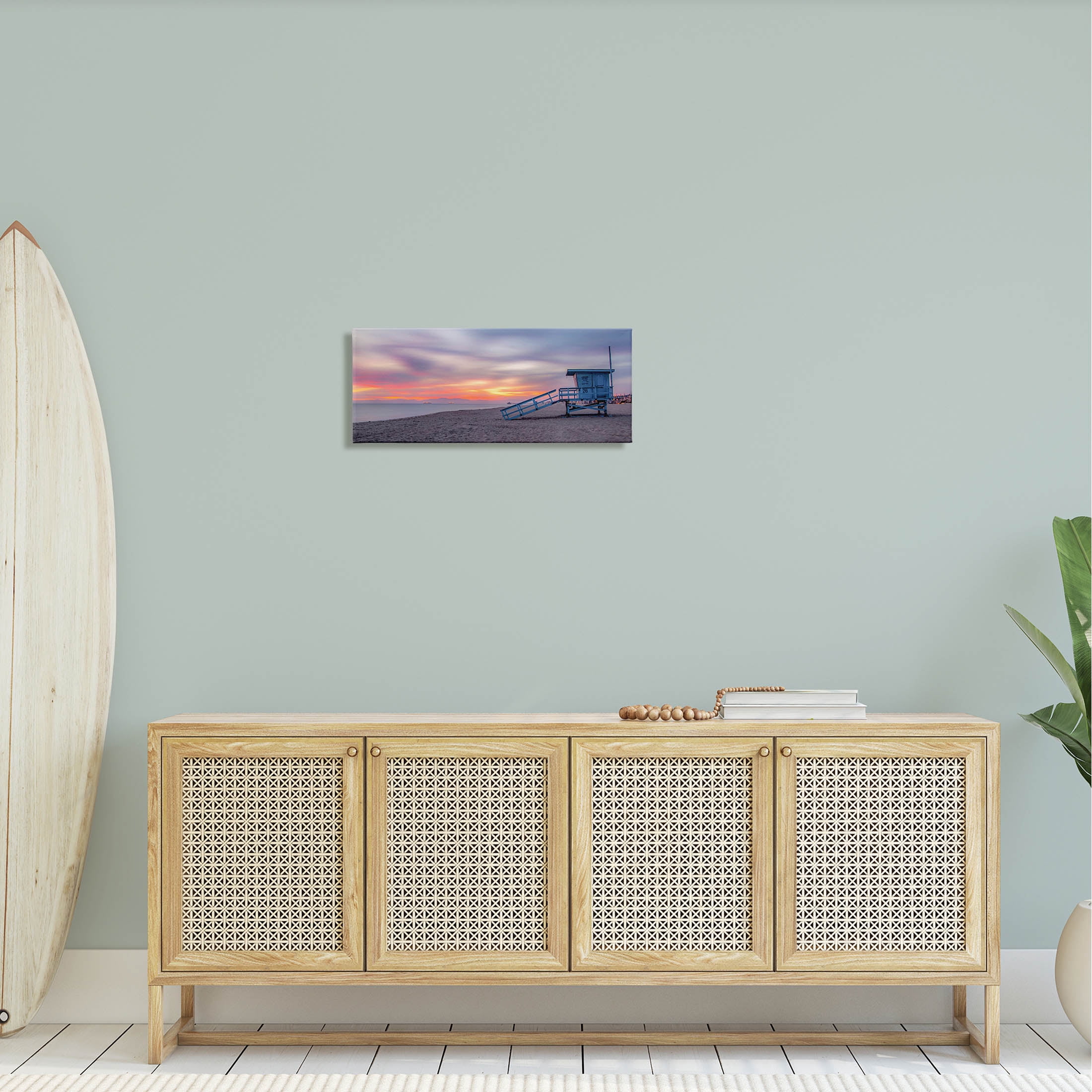 Beach Hut Sunset Horizon Sky Coastal Photograph Gallery Wrapped Canvas Print Wall Art