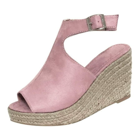 

Wedge Sandals for Women Fish Mouth Strappy Beach Espadrilles Buckle Strap Peep Toe High Heel Platform Shoes
