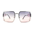thumbnail image 2 of Off Set Rimless Retro Mobster Unique Side Lens Rectangle Sunglasses Silver Purple Pink, 2 of 4