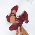 thumbnail image 4 of YOUYEDIAN Chaussures de Danse pour Femmes Été Robe à la Cheville à Brides Talons Épais Chaussures Mary Jane Confortables Rétro Bout Fermé Talon Bas Escarpins de Mariage Soirée (Vin), 4 of 7