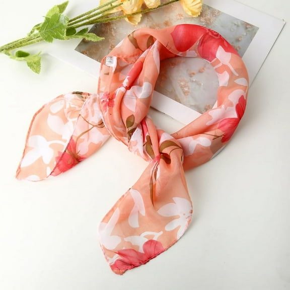 ERDOUY Elegant Personalized Scarf, Chiffon Square Scarf Simulation Silk Scarf, Decorative Printed Scarf (Orange)