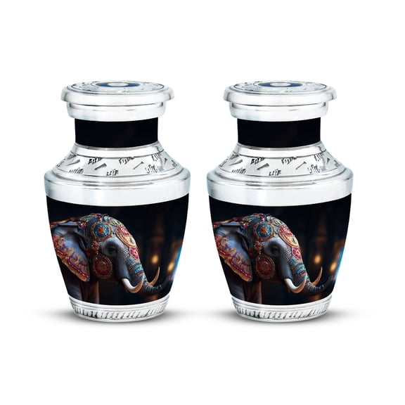 Elephant Covered In Intricate Design Urn For Human Ashes, Intricate Design-Themed Memorial Urns For Ashes Adult Female, Small Keepsake Funeral Urns For Ashes, Cremation Urns For Burial 3 Inch, 2pcs