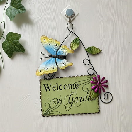

Dyfzdhu Wrought Iron Painted Butterfly Glass Door Wall Fence Decoration Pendant