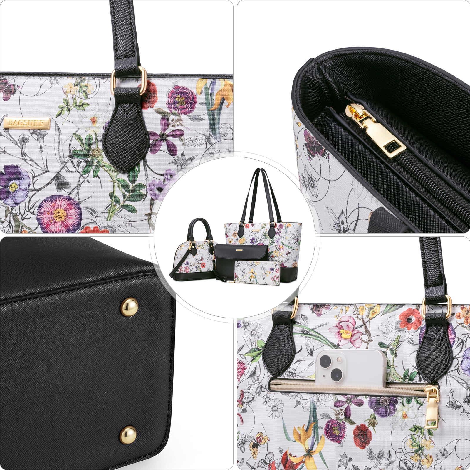 Bagsure Women Handbags Fashion Tote Shoulder Bags Casual Crossbody Bags for Women Satchel Purse Set 4pcs