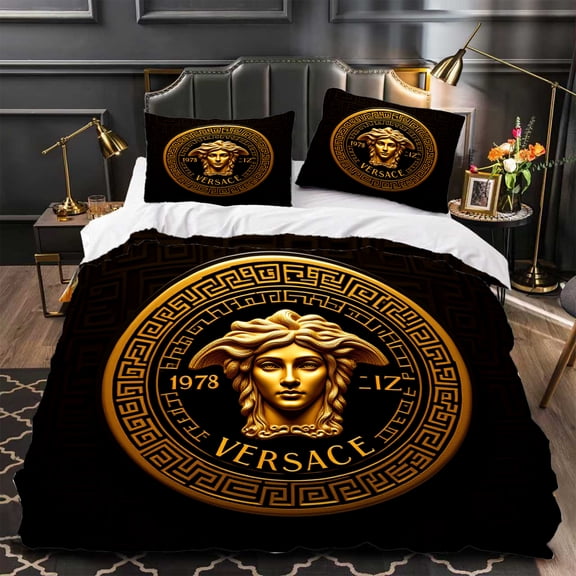 3-Piece Duvet Cover Set - Luxurious Gold & Black Design Modern Bedding for Bedrooms