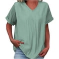 thumbnail image 2 of YMNXA Women's T Shirt Short Sleeve V Neck Solid Color Comfortable Breathable Loose Fit Tee Top For Casual Daily Wear,Green,S, 2 of 5