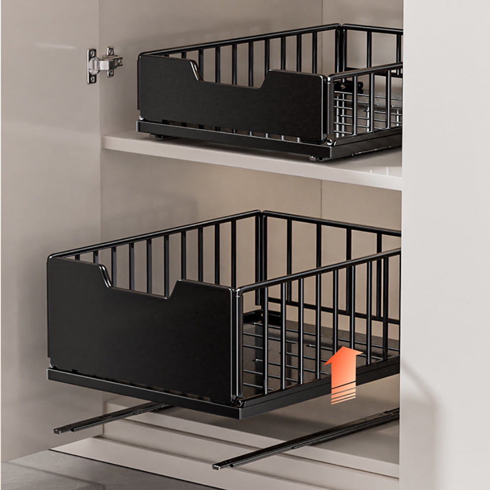 Pull Out Kitchen Cabinets Organizer, Pantry Pull Out Shelves, Metal Slide Out Storage Drawers for Cabinets, Bathroom Cabinet Organizer Black Short/Heightened 25/30cm Basket