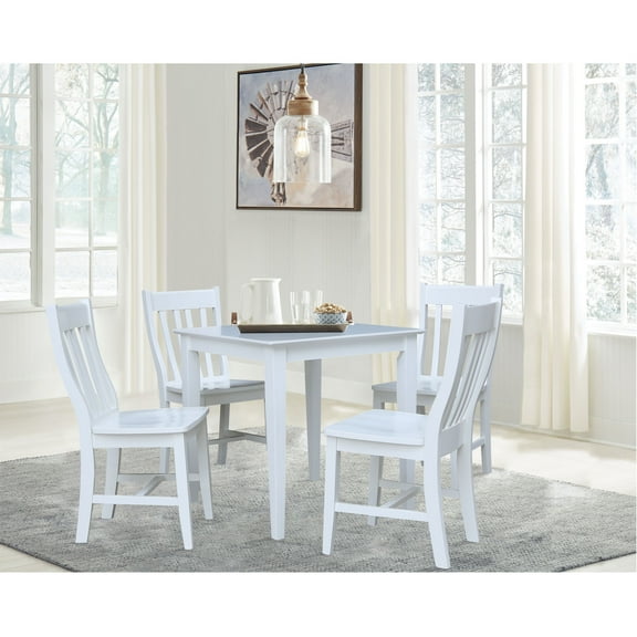 30'' Square Solid Wood Dining Table with 4 Slat Back Dining Chairs in White
