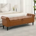 thumbnail image 5 of Aemeios 67" Faux Leather Storage Bench Upholstered Button-Tufted End of Bed Storage Ottoman Benches with Arms for Entryway Cloakroom, Brown, 5 of 9