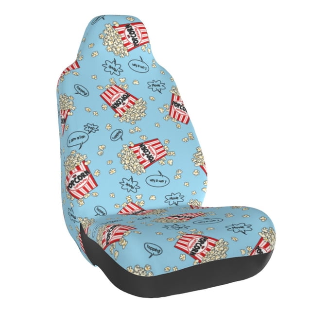 Wukai I Am A Fan Popcorn Full Set Car Seat Covers with Soft Padding Universal Auto Front Seats Protector and Cushion Mat