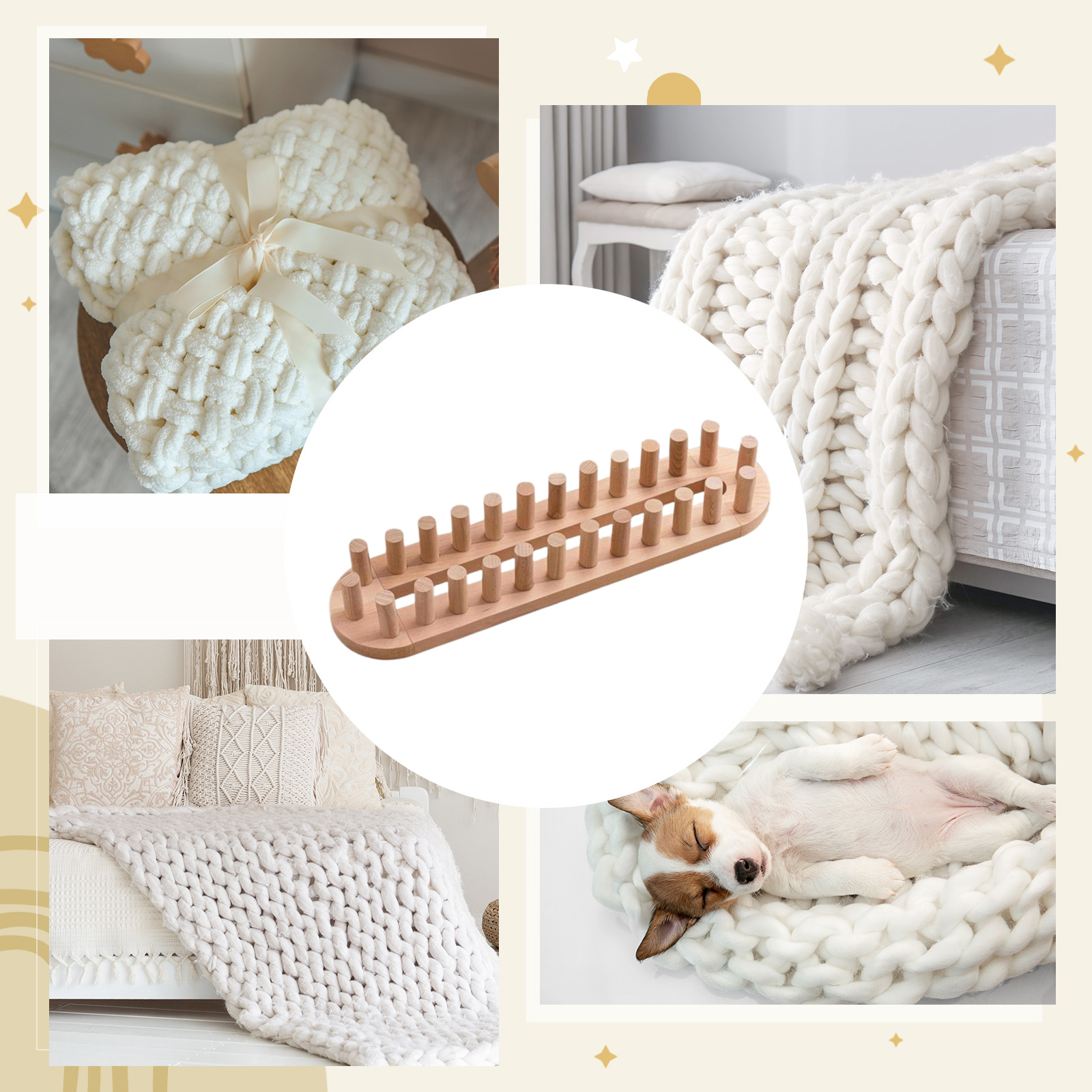 FVDPWYE Hand Knitting Wooden Loom Blanket Loom Expandable Connection for DIY Throw Blankets for Home Decoration Reusable Easy to Use