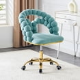 thumbnail image 4 of LUFTUT Modern Velvet Swivel Vanity Chair with Wheels, Adjustable Height Teal Office Desk Chair, Unique Bubble Back Computer Task Chair with Golden Base for Bedroom Study, 4 of 7