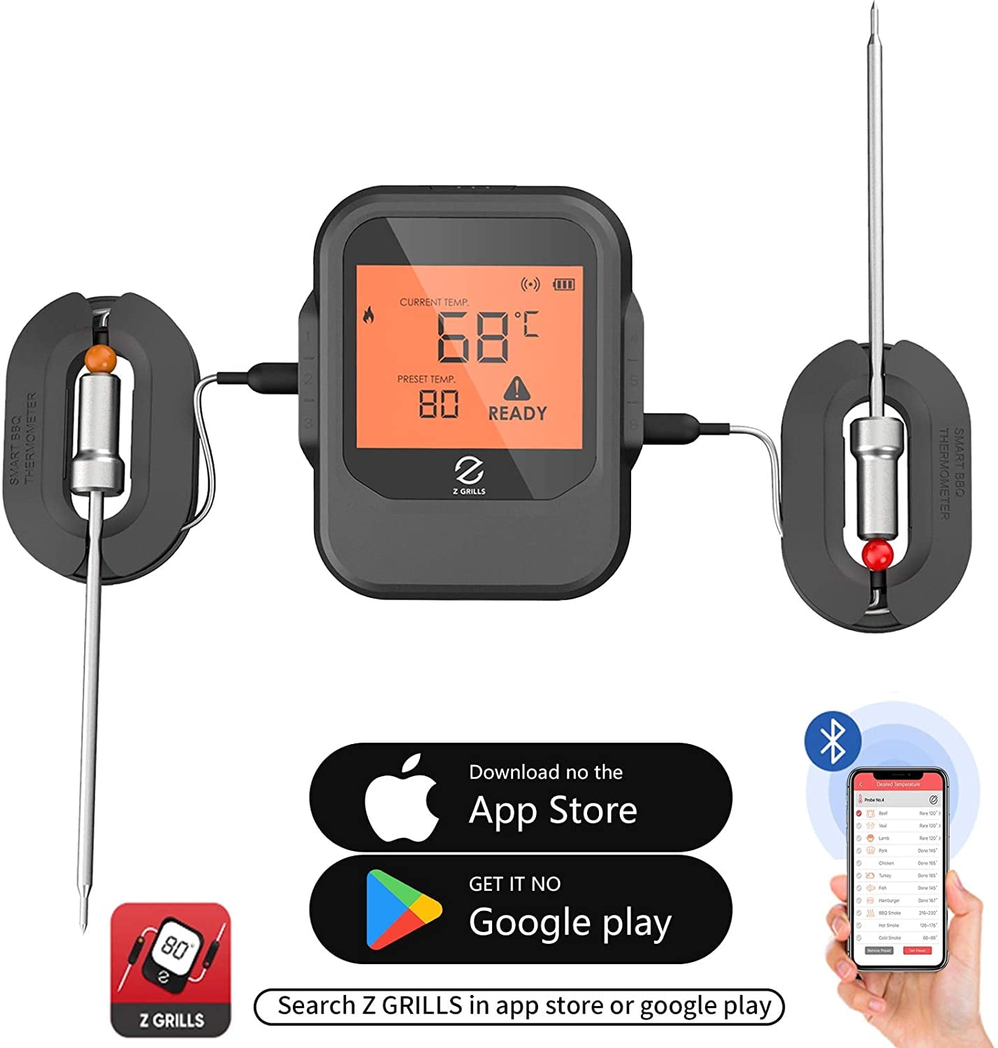 iRegro Smart BBQ Grill Thermometer with free APP, Wireless Smoker