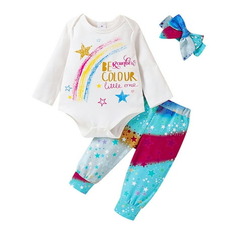 

Dadaria Baby Boys Girls Clothes 0-18M Newborn Infant Letter Rainbow Printing Romper+Pants+Hairband Outfits Multicolor 62 Toddler