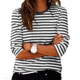 thumbnail image 5 of Yievot Striped Shirts for Women Casual Loose Fit Crew Neck 3/4 Sleeve Tops, 5 of 5