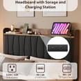 thumbnail image 6 of Yiwa King Size Bed Frame, Floating Platform Bed with Headboard, LED Lights, Charging Ports, Black Modern Upholstered Bedframe with Sturdy Wood Slats, No Box Spring Needed, Easy Assembly, 6 of 8