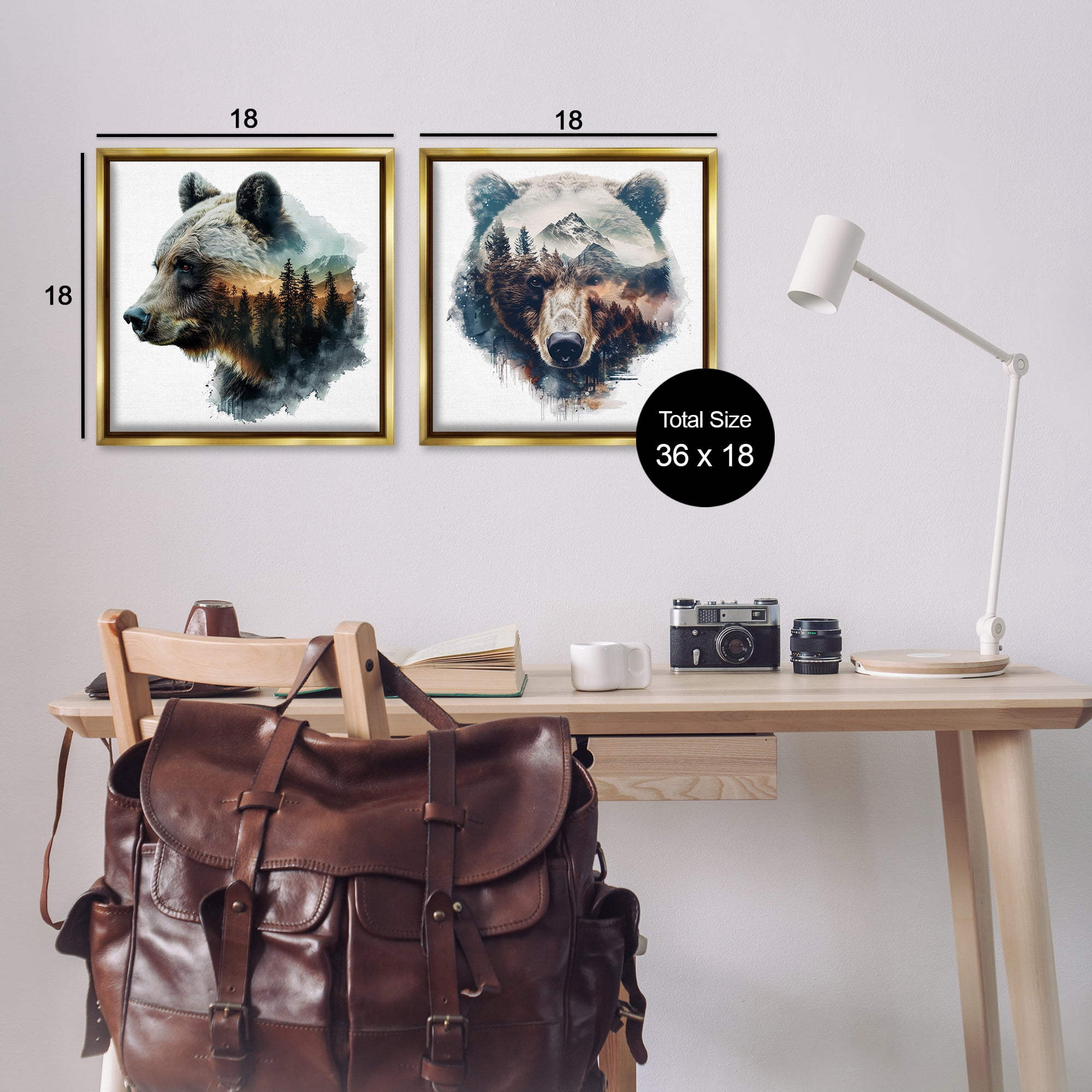 Stupell Industries Woodland Bear Forest Silhouettes Animals Painting Gold Floater Framed Canvas Art Print Wall Art, 18 x 18, Set of 2