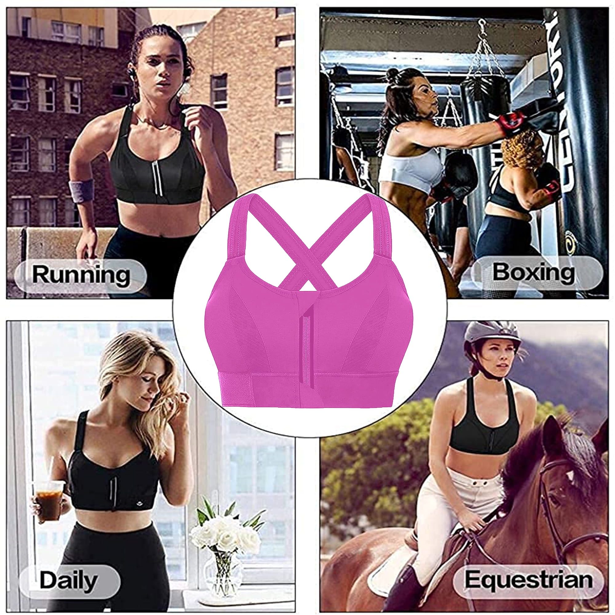Elbourn 1Pack Women Plus Sports Bra High Impact Racerback Sports Bras  Wirefree Front Adjustable Workout Tops Bounce Control Gym Activewear Bra  （Purple-4XL） 