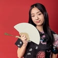 thumbnail image 5 of Unique Bargains 1 Pcs Portable Double-Sided Short Handle Round-Shaped Folding Fan for Wedding Xuan Paper Bamboo Light Gray, White [Double-Sided Short Handle Round-Shaped Paper], 5 of 5