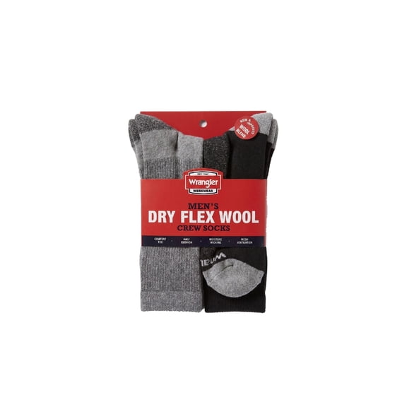 Wrangler Wool Blend Work Socks for Men, Size 6-12, Charcoal/Black, 6 Pairs