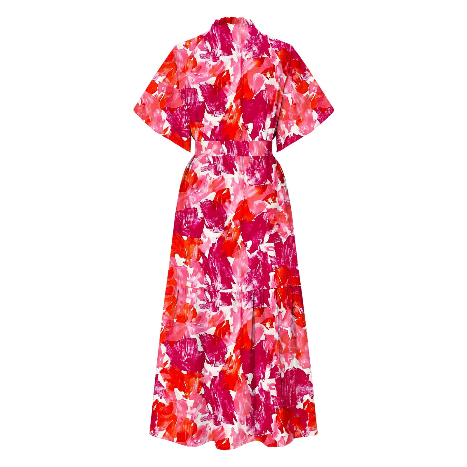 Weiqiqre Spring Dresses for Women 2025 Floral V Neck Puff Sleeve Empire Waist A Line Flowy Long Beach Boho Dress