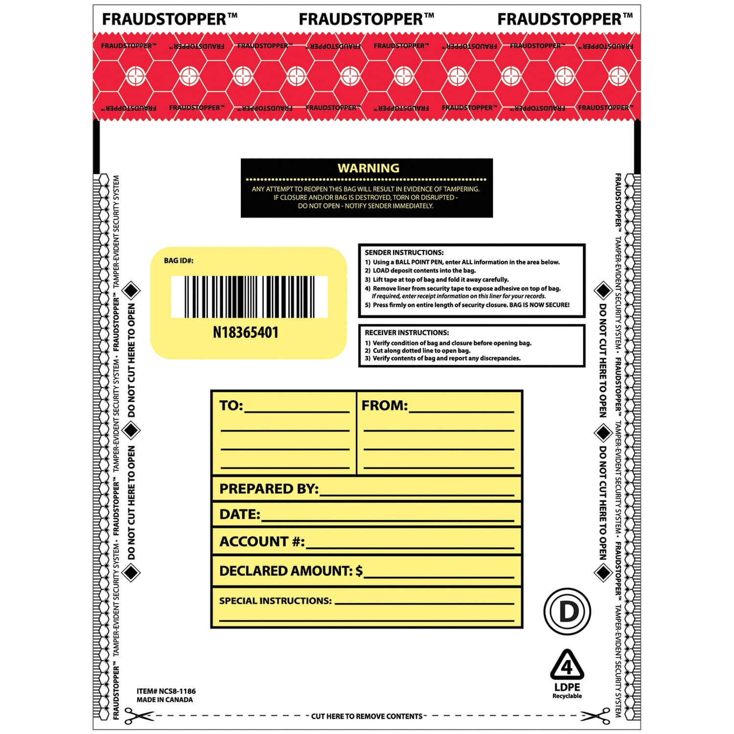 Nadex Coins NCS8-1186 Tamper-Evident 12-Inch x 16-Inch FRAUDSTOPPER Bank Deposit Bags (100 Pack Opaque)